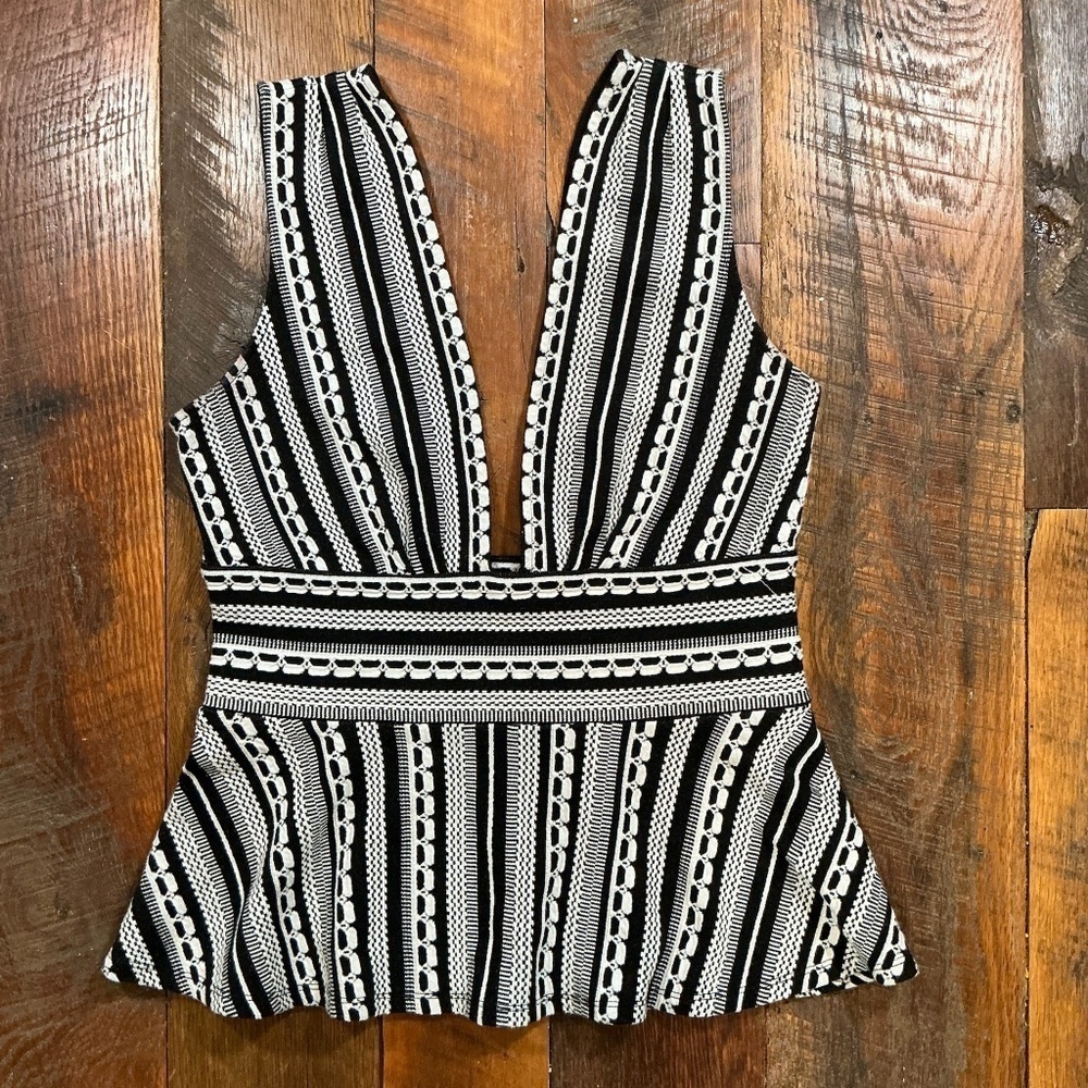 Saturday Sunday Black White Stripe Flutter Sleeve Cutout Crop Top XS